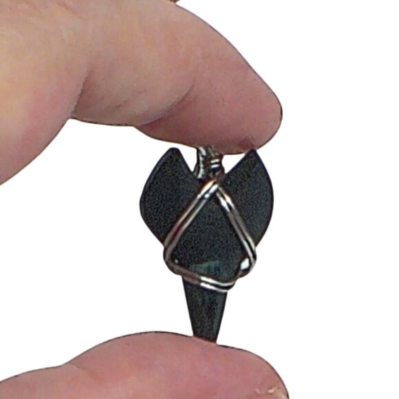 Vintage Fossilized Mako Shark Tooth Pendant Hook Stainless Steel Wire Wrapped - Picture 2 of 5